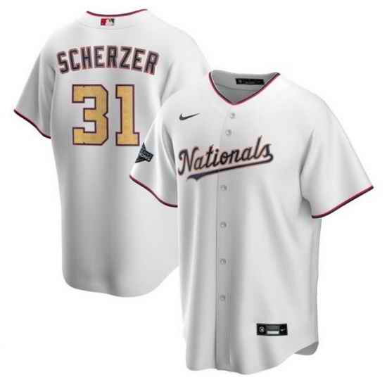Nationals 31 Max Scherzer White Gold Youth Nike 2020 Gold Program Cool Base Jersey